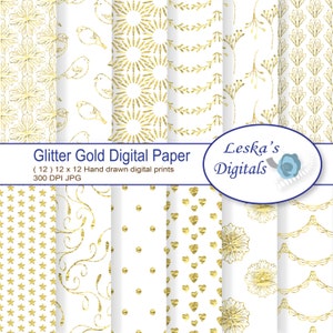 Glitter Gold Digital Paper: &quot;GLITTER GOLD&quot; scrapbook paper pack, gold glitter texture, glitter sparkle digital papers, instant download
