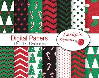 Christmas Digital Paper Pack "CHRISTMAS DIGITAL PAPER" Carta da scrapbooking natalizia glitterata, Pacchetto di carta scrapbook digitale - Carte digitali