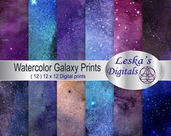 Galaxy digital paper "WATERCOLOR TEXTURE" watercolor paper, vibrant watercolor scrapbook paper, galaxy background, Space digital paper