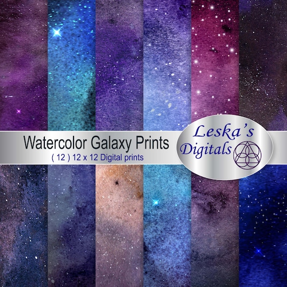 Galaxy digital paper "WATERCOLOR TEXTURE" watercolor paper, vibrant watercolor scrapbook paper, galaxy background, Space digital paper
