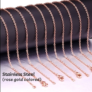 16-24&quot; Rose Gold-Colored Stainless Steel Necklace Chain (Many Sizes/Finished Chain/single/bulk/Basic Chain/Jewelry Making/Women&#39;s Necklace)