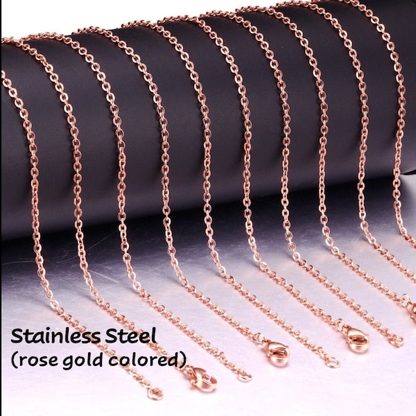 16-24" Rose Gold-Colored Stainless Steel Necklace Chain (Many Sizes/Finished Chain/single/bulk/Basic Chain/Jewelry Making/Women's Necklace)