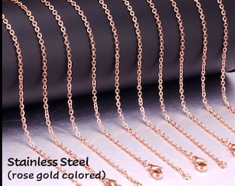 16-24" Rose Gold-Colored Stainless Steel Necklace Chain (Many Sizes/Finished Chain/single/bulk/Basic Chain/Jewelry Making/Women's Necklace)