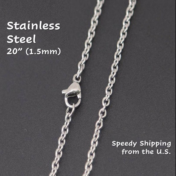 20" (1.5mm) Stainless Steel Finished Necklace Chain (single/bulk). Basic Chain, Jewelry Making, Necklace for Women, Silver Chain, Bulk Price