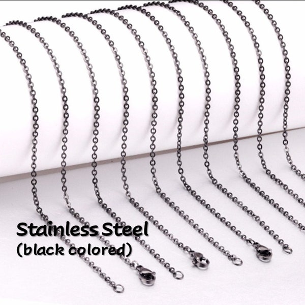 16-24" Black-Colored Stainless Steel Necklace - Many Sizes (Finished Chain/single/bulk/Basic Chain/Jewelry Making/Women Necklace/Black Chain
