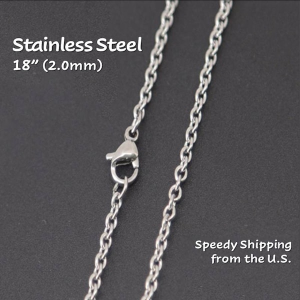 18" (2.0mm) Stainless Steel Finished Necklace Chain (single/bulk). Basic Chain, Jewelry Making, Necklace for Women, Silver Chain, Bulk Price