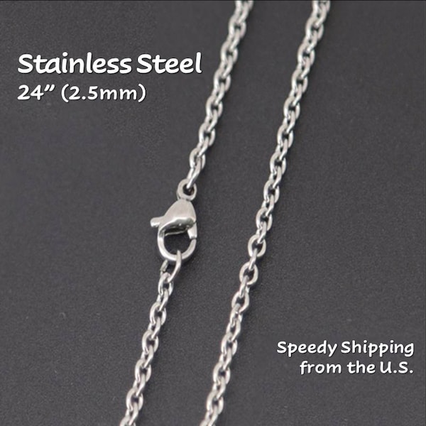 24" (2.5mm) Stainless Steel Finished Necklace Chain (single/bulk). Basic Chain, Jewelry Making, Necklace for Women, Silver Chain, Bulk Price