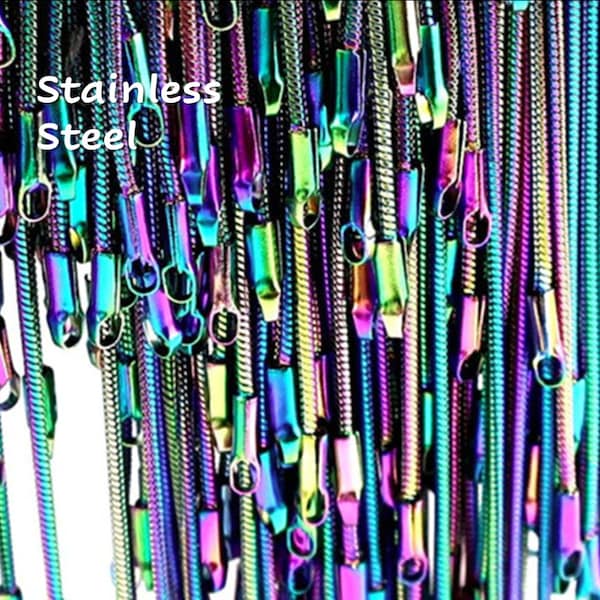 18" (45cm) Iridescent Stainless Steel Snake Chain.  Finished Chain/single/bulk/Basic Chain/Jewelry Making/Women Necklace/Rainbow Chain