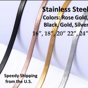 16"-24" Stainless Steel Flat Snake Herringbone Chain Necklace: Choose Color Finished Chain 1-10 pieces Bulk Basic Chain Necklace for Women
