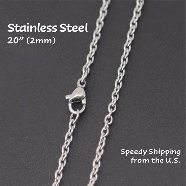 20" (2.0mm) Stainless Steel Finished Necklace Chain (single/bulk). Basic Chain, Jewelry Making, Necklace for Women, Silver Chain, Bulk Price