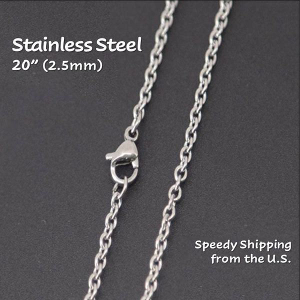 20" (2.5mm) Stainless Steel Finished Necklace Chain (single/bulk). Basic Chain, Jewelry Making, Necklace for Women, Silver Chain, Bulk Price