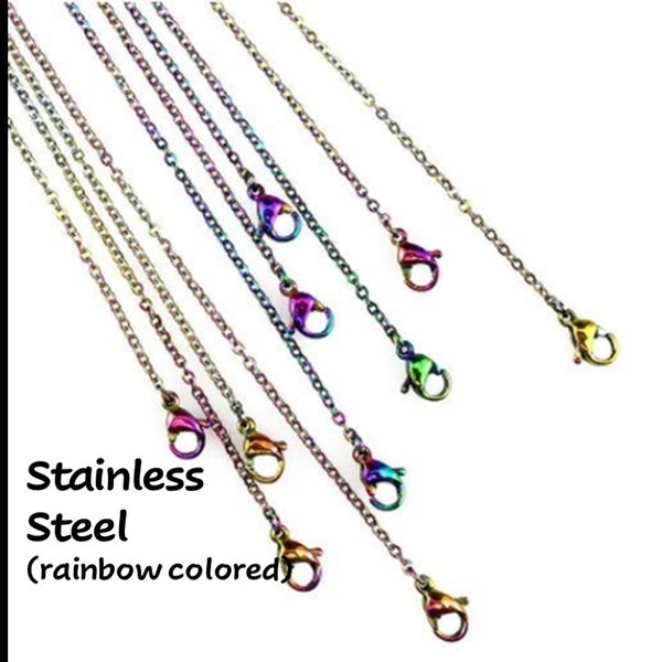 18-28" Iridescent Stainless Steel Necklace: Many SIzes (Finished Chain/single/bulk/Basic Chain/Jewelry Making/Women Necklace/Rainbow Chain)