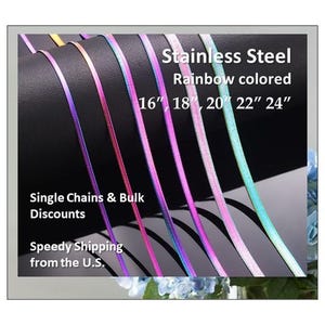 16&quot;-24&quot; Rainbow Stainless Steel Flat Snake/Herringbone Chain Necklace Choose SIze Finished Chain Single/bulk Basic Chain/Necklace for Women