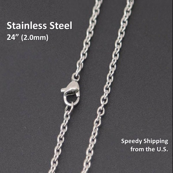 24" (2.0mm) Stainless Steel Finished Necklace Chain (single/bulk). Basic Chain, Jewelry Making, Necklace for Women, Silver Chain, Bulk Price