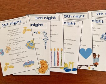 Dicas de CAÇA AO TESOURO - Inserções de cartões para impressão para o Hanukkah Pocket Banner