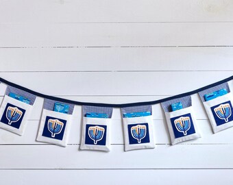 Hanukkah countdown banner, Chanukah menorah stocking, Hanukah advent 8 nights