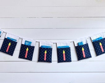 Hanukkah pocket banner - Chanukah stocking or advent