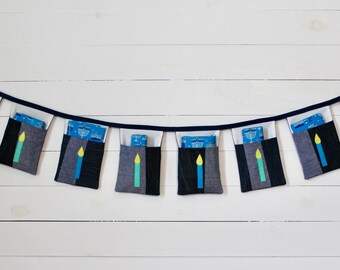 Hanukkah pocket banner, Hanukkah stocking, Chanukah advent