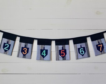 Hanukkah dreidel banner, Hanukah stocking, Chanukah countdown