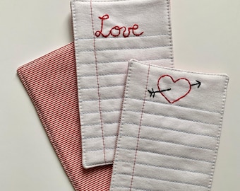 Embroidered Fabric Love Notes with Envelope, Valentine's Day, Mother's Day Gift