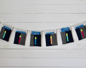Modern Judaica Hanukkah stocking, Hanukkah advent, Chanukah pocket banner