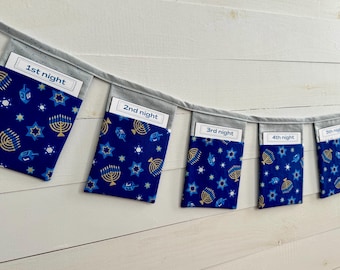 Hanukkah countdown banner, Chanukah stocking, Hanukah advent 8 nights