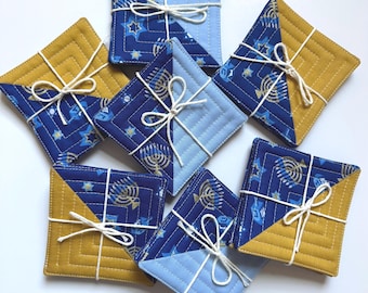 Quilted Hanukkah Coasters: Reversible Fabric Chanukah Party Decor