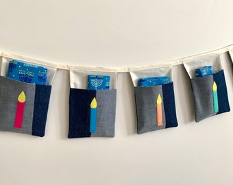 Hanukkah pocket banner, Hanukkah stocking, Chanukah advent