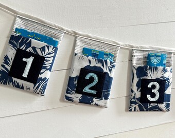 Hawaiian style Hanukkah pocket banner- Chanukah advent countdown, Hanukah stocking