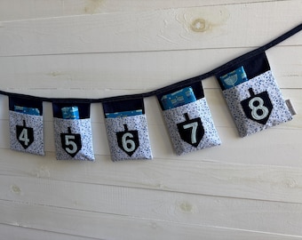 Hanukkah pocket banner, Chanukah stocking, Hanukah advent
