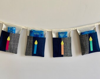 Modern Judaica Hanukkah stocking, Hanukkah advent, Chanukah pocket banner