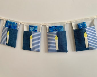 Chanukah pocket garland, Hanukkah stocking, Hanukah advent