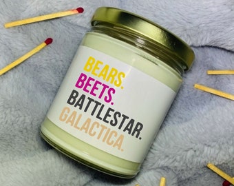 The Office Inspired Candle - Bears Beets Battlestar Galactica - The Office - The Office TV Show - The Office Gift