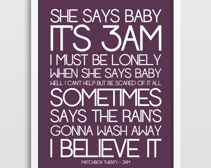 Song Lyrics Matchbox Twenty 3AM Typography Poster Gift Etsy