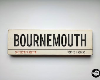 Bournemouth Dorset Wooden Sign: Retro City Art