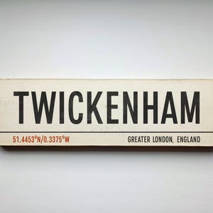 Cartello da viaggio in legno TWICKENHAM - Cartello in legno City of London - Cartello in legno England Rugby - Arte fatta a mano - Cartello in legno di Londra Arte fatta a mano
