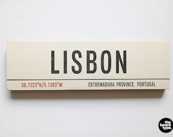 Lisbon Portugal Wooden Travel Sign: Vintage Retro Lisboa Decor