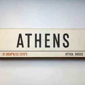 Athens Greece Travel Sign: Handmade Vintage Wooden Decor