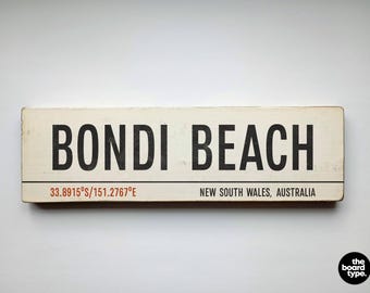 Bondi Beach Wooden Sign: Aged Aussie Travel Art