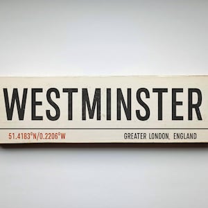 Cartello da viaggio in legno WESTMINSTER - Cartello in legno City Of London - Cartello in legno Houses of Parliament - Arte fatta a mano - Cartello in legno fatto a mano