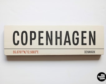 Handmade Copenhagen Denmark Wooden Sign: Vintage Travel Decor