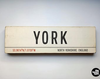 York Wooden Sign: Vintage Travel Art, Distressed Finish