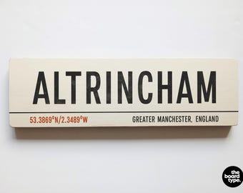 Altrincham Wooden City Sign: Handmade Aged Decor
