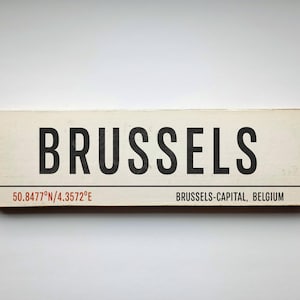 BRUSSELS Belgium Holiday Travel Sign - Wooden Travel Sign - Vintage Retro Sign - Belgian Vacation Destination Sign - Handmade Travel Gift