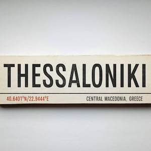 Thessaloniki Greece Sign: Handmade Vintage Wooden Travel Decor