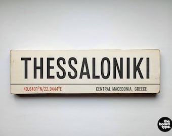 Thessaloniki Greece Sign: Handmade Vintage Wooden Travel Decor