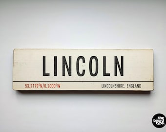 Handmade Lincoln Wooden Sign: Distressed City Art