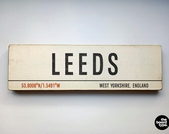 Leeds City Wooden Sign: Vintage West Yorkshire Art