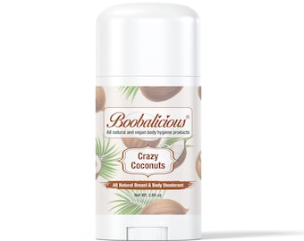 Desodorante orgánico para pechos Crazy Coconut en barra, roll-on en polvo, desodorante vegano natural para pechos, con aroma a playa.
