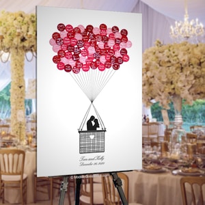 Wedding Guest Book Alternative  - Balloon Stickers Dots Sign In - Hot Air Balloon Silhouette Couple Guestbook Custom Large Modern Guest Book